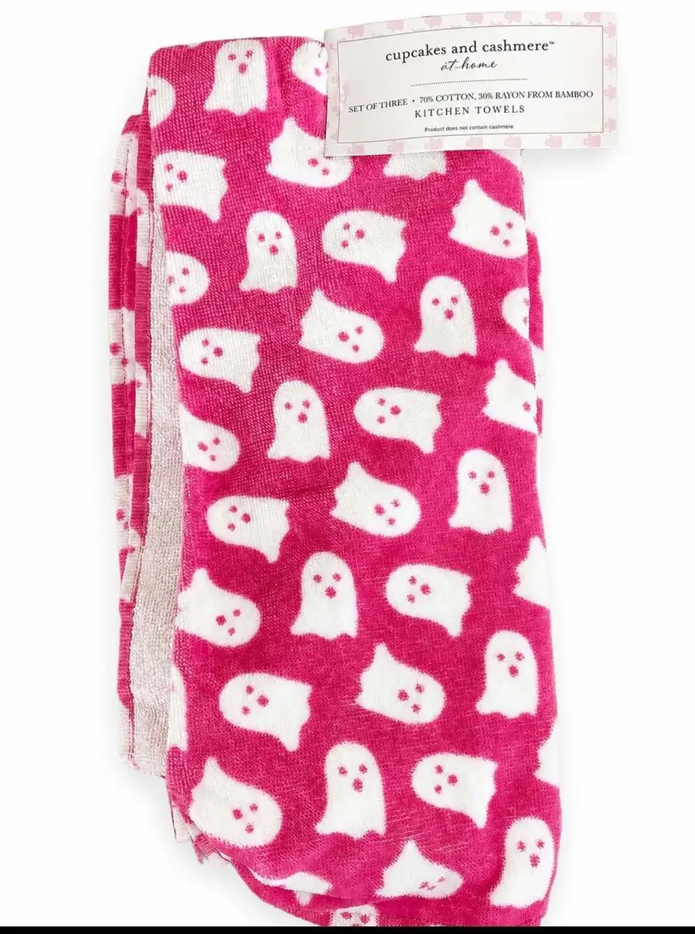 Cupcakes & Cashmere Pink Ghost Kitchen Towels Set of 3 NWT Halloween